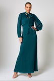 Elaine Green Tie Neck Maxi Dress 