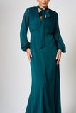 Elaine Green Tie Neck Maxi Dress 
