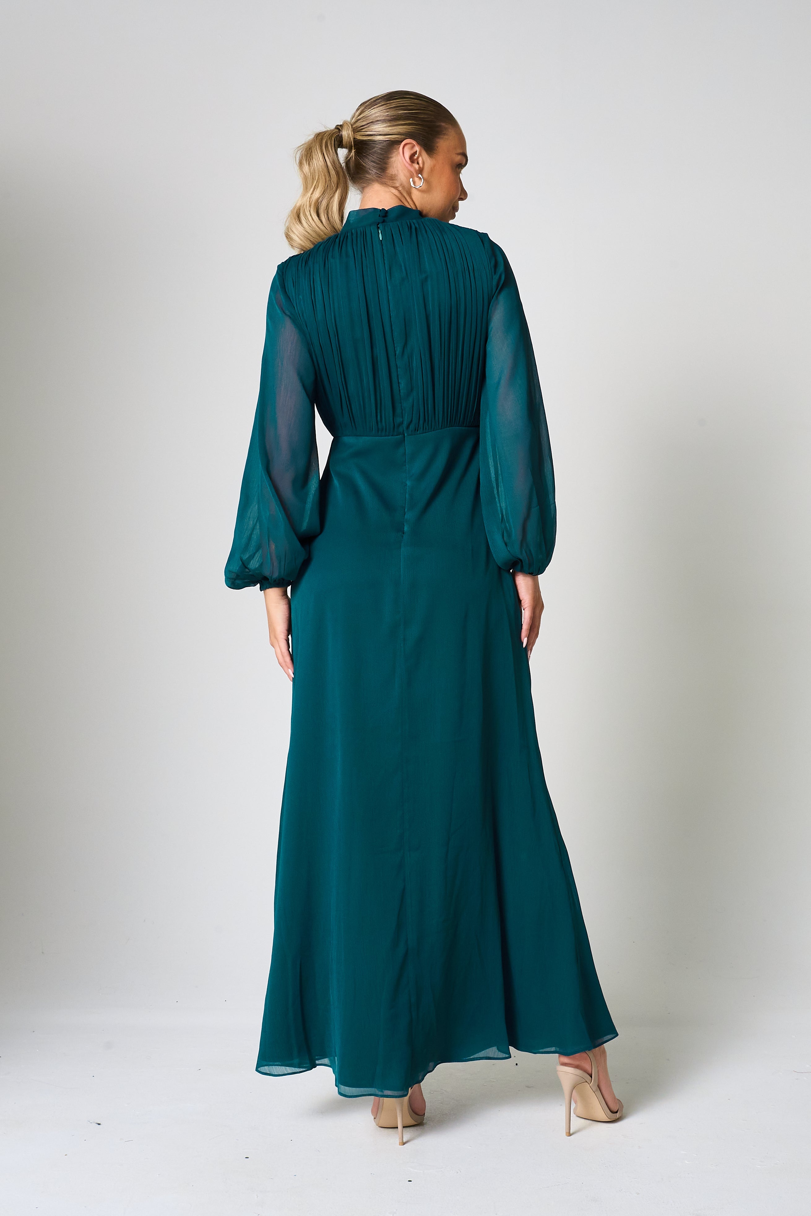 Elaine Green Tie Neck Maxi Dress 