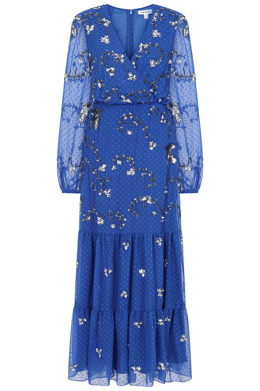 Elena Blue Embellished Maxi Dress