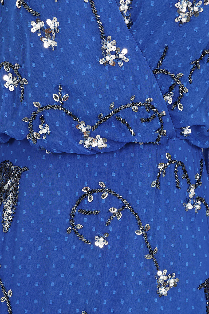 Elena Blue Embellished Maxi Dress