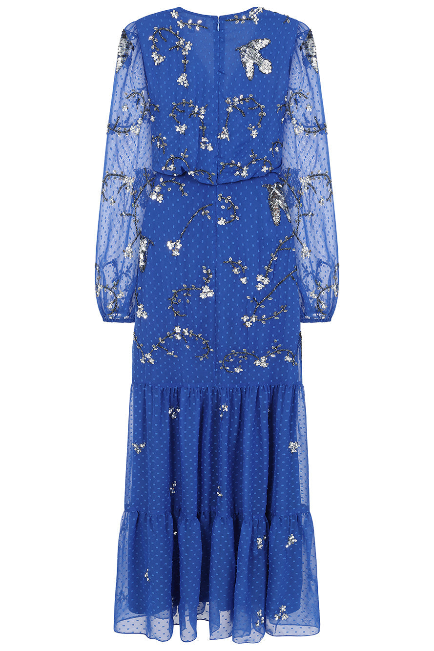 Elena Blue Embellished Maxi Dress