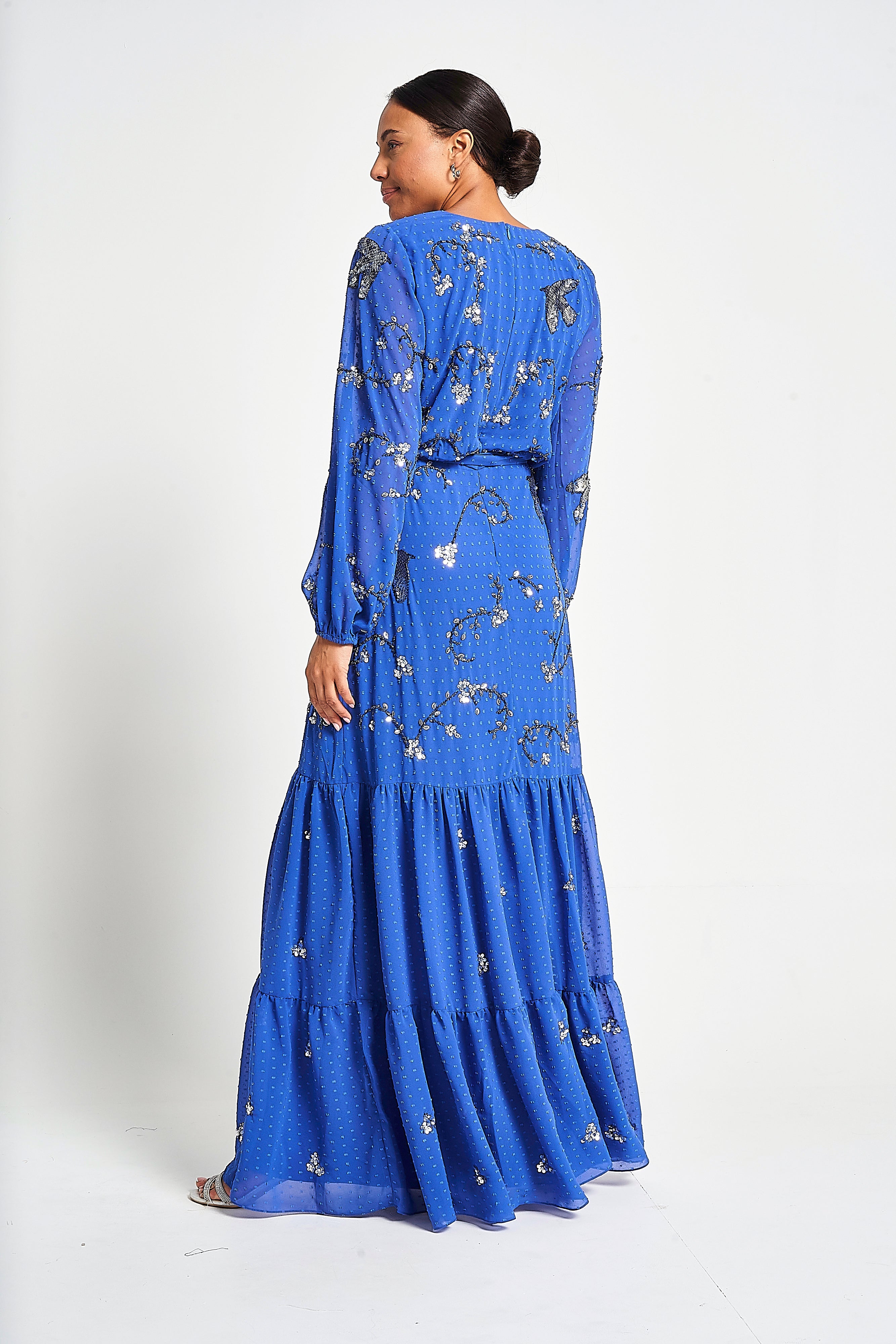 Elena Blue Embellished Maxi Dress