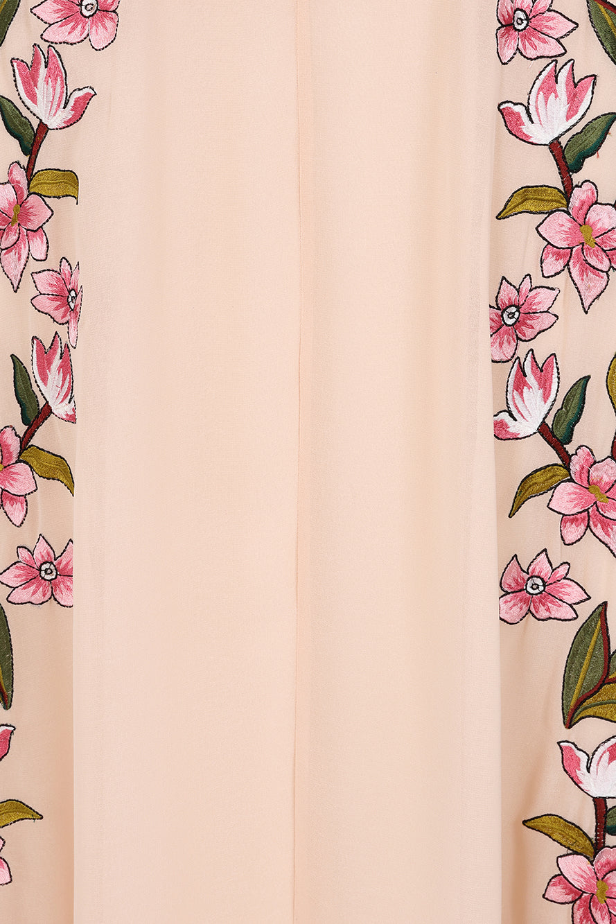 Frock & Frill Elliana blush embroidered maxi dress with cape detail