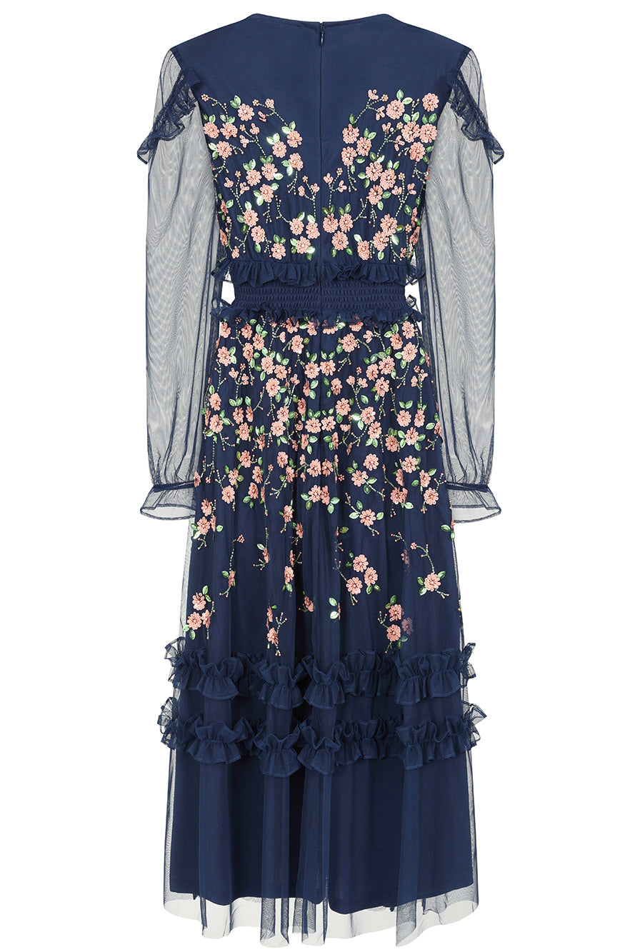 Frock & Frill Eloise navy embellished midi dress with elegant detailing