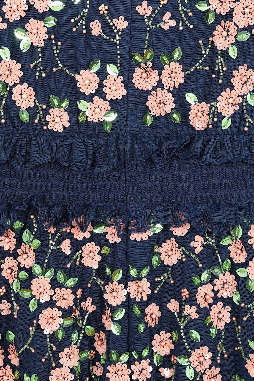 Eloise Navy Floral Embellished Midi Dress 