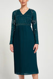 Elzina Storm Green Embellished Midi Dress
