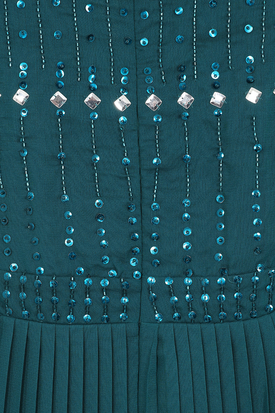 Elzina Storm Green Embellished Midi Dress