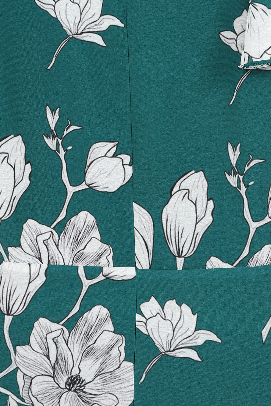 Esme green floral print frill detail maxi dress by Frock and Frill with v neckline and sleeveless design for lightweight summer and occasion wear styling