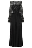 Eva Embellished Maxi Dress with Feather Trim in Black