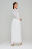 Eva Embellished Maxi Dress with Feather Trim in White