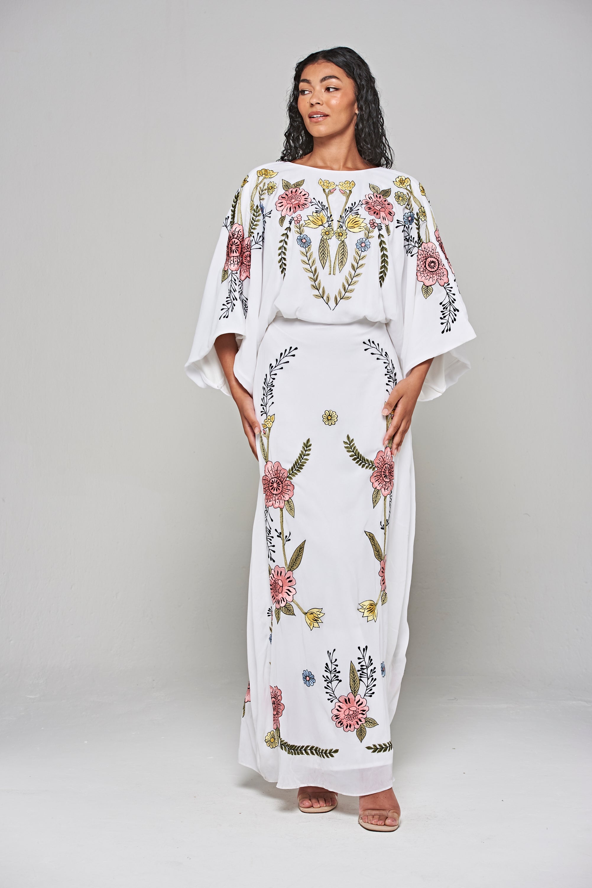 Evanthe White Floral Embroidered Twist Back Maxi Dress