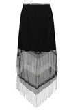 Fringed midi skirt with Western inspired black, red and white design 