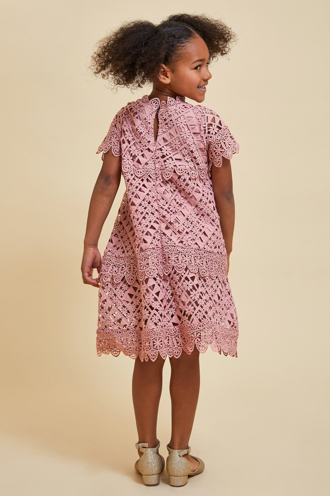 Naya Rose Tan Crochet Lace Dress