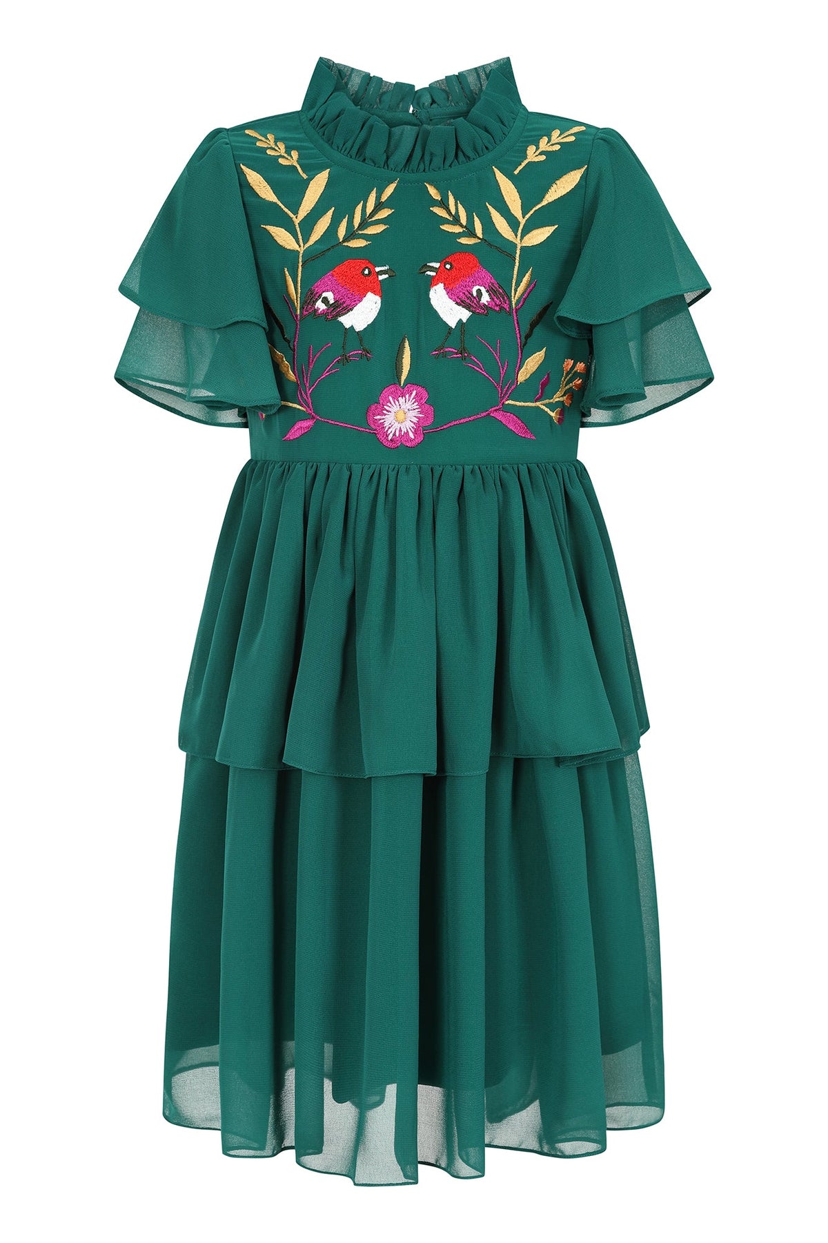 Forest Alpine Green Woodland Embroidered Dress