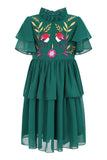 Forest Alpine Green Woodland Embroidered Dress