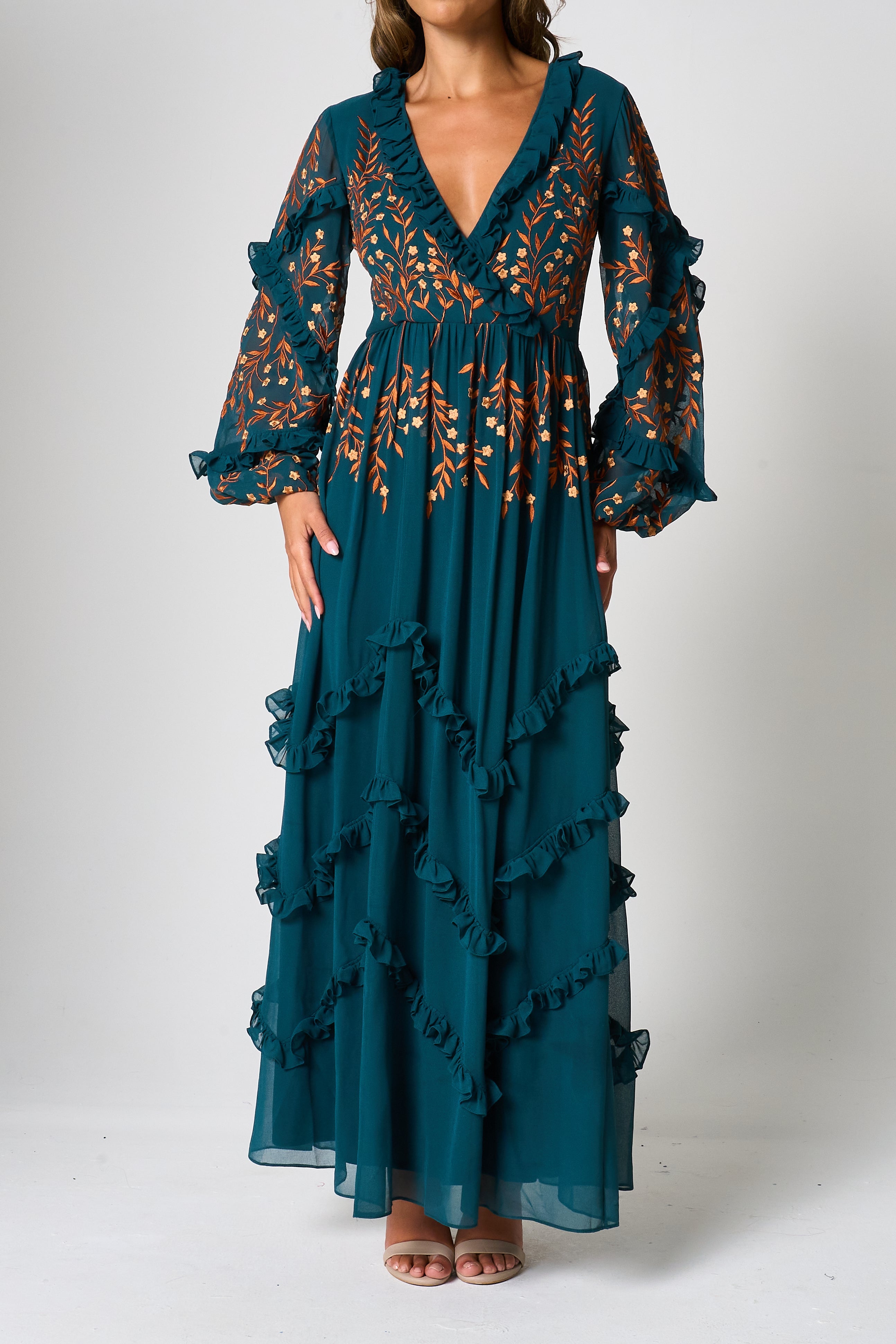 Fearne Green Embroidered Maxi Dress