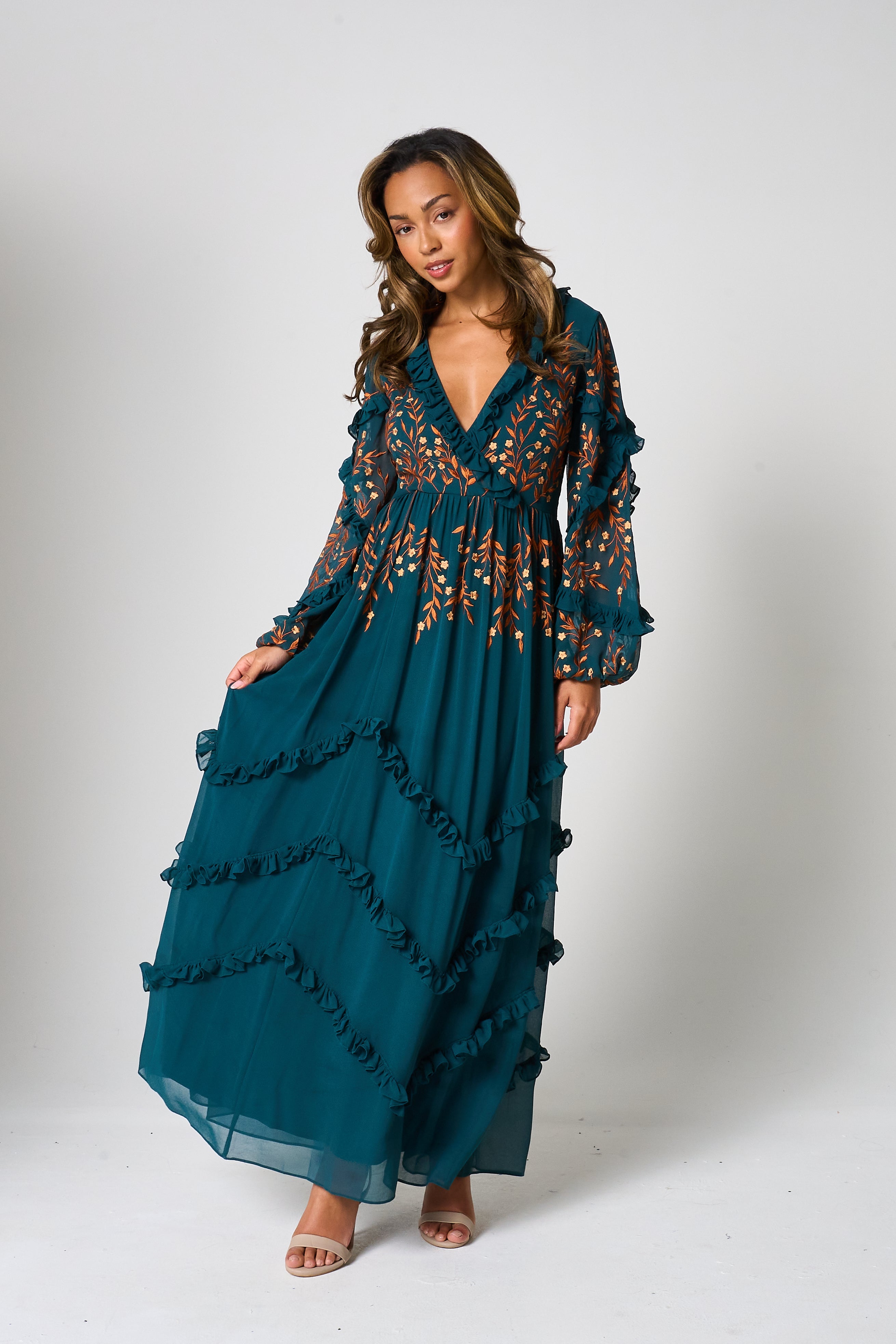 Fearne Green Embroidered Maxi Dress