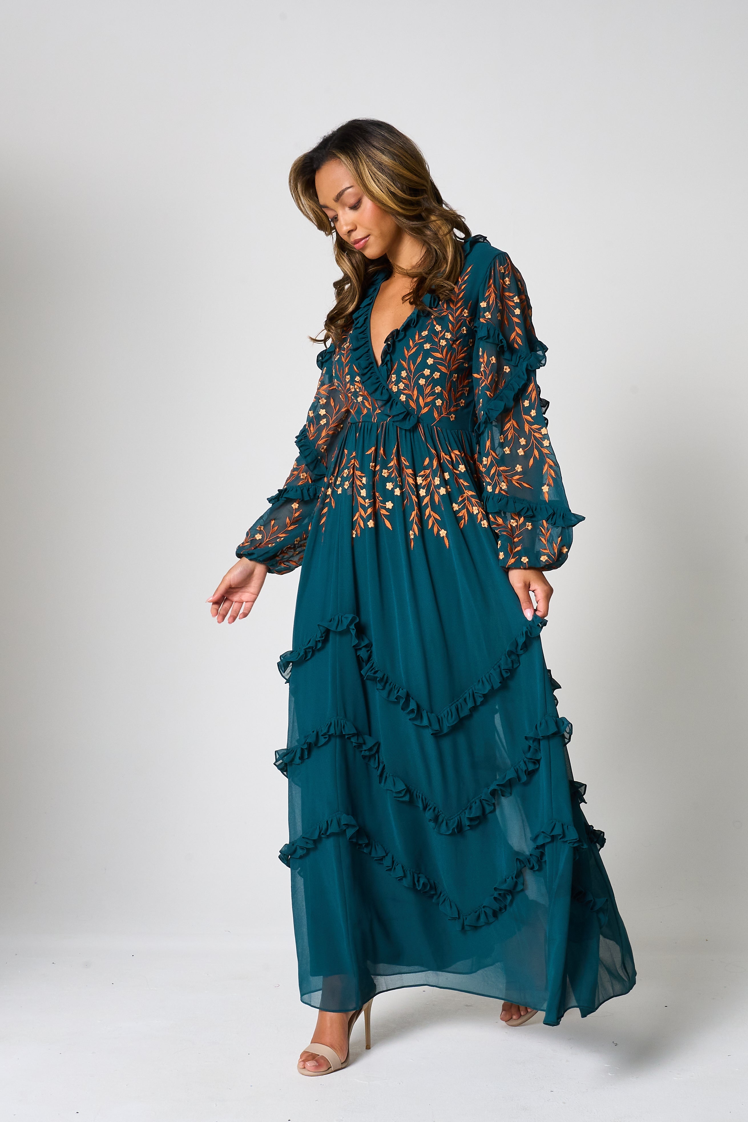 Fearne Green Embroidered Maxi Dress