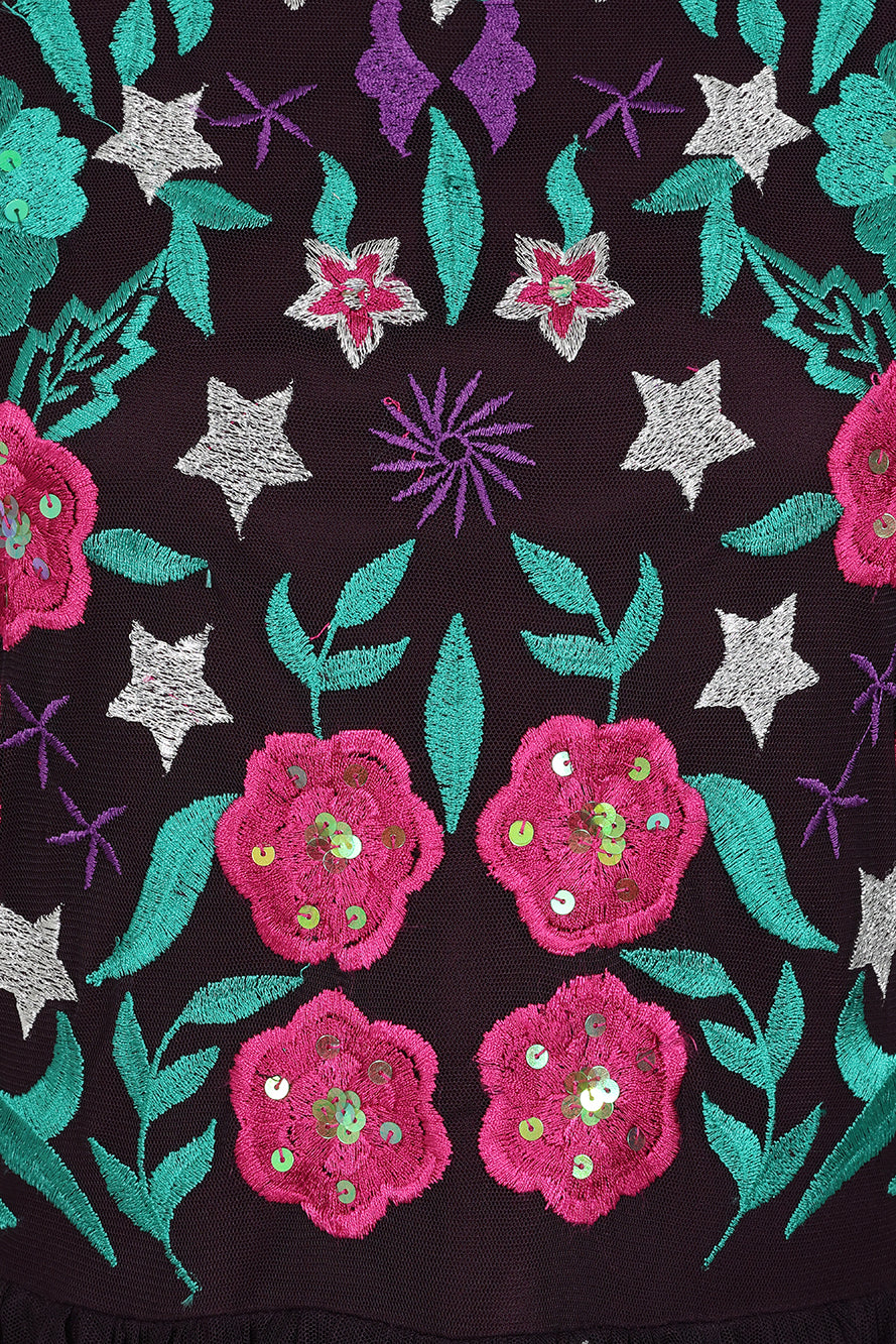 Fenella purple floral embroidered maxi dress by Frock and Frill