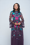 Fenella purple floral embroidered maxi dress by Frock and Frill