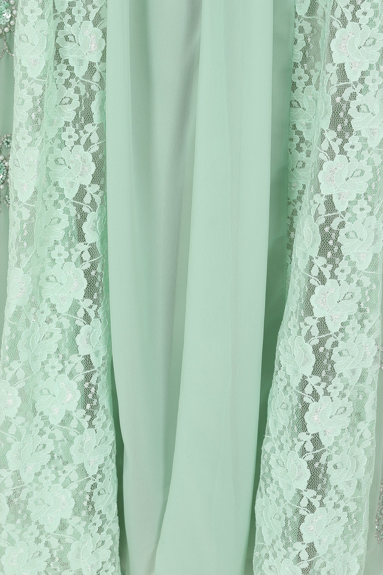 Fern Light Green Embellished Maxi Dress with Lace Panels