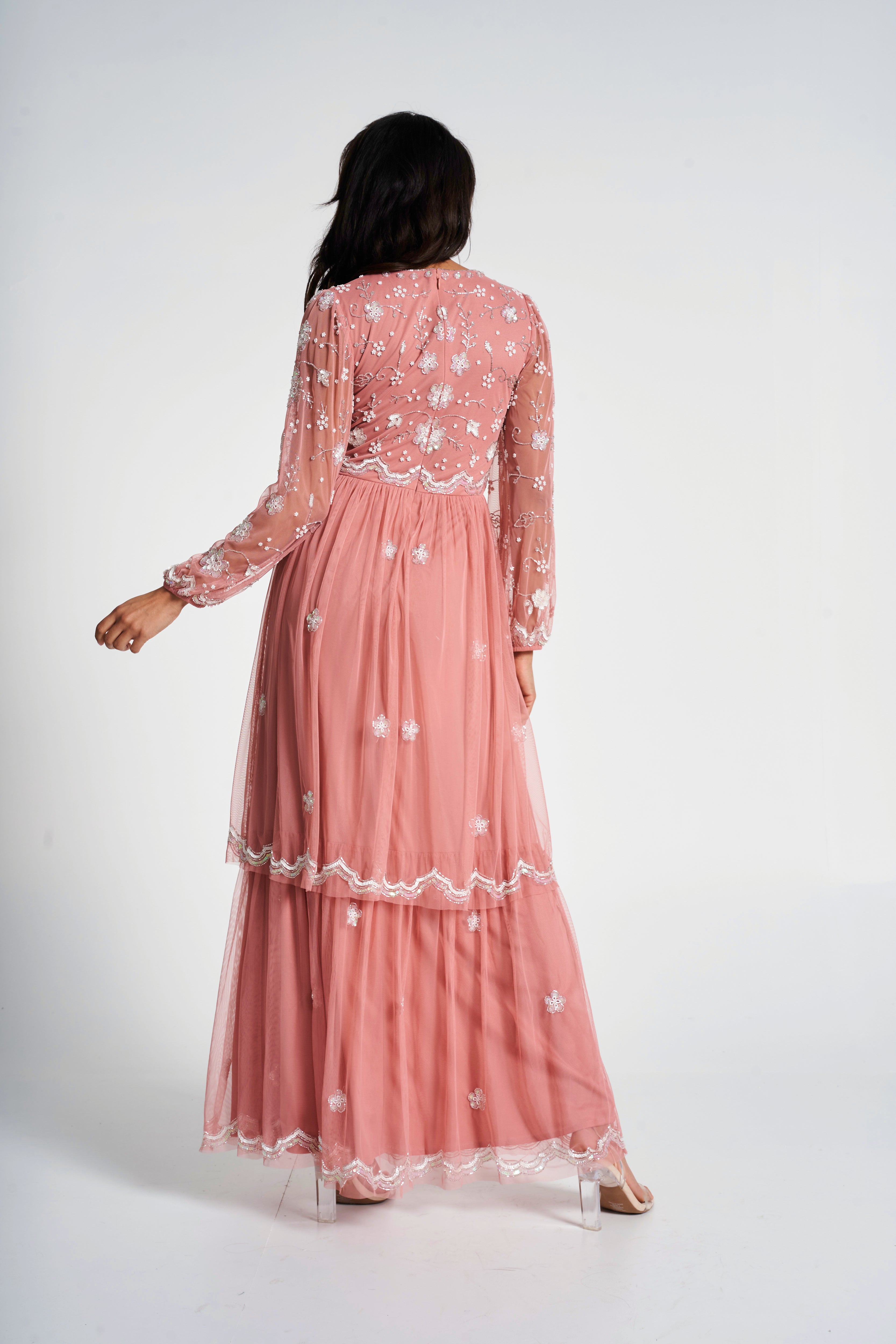 Florence Blush Floral Embellished Maxi Dress