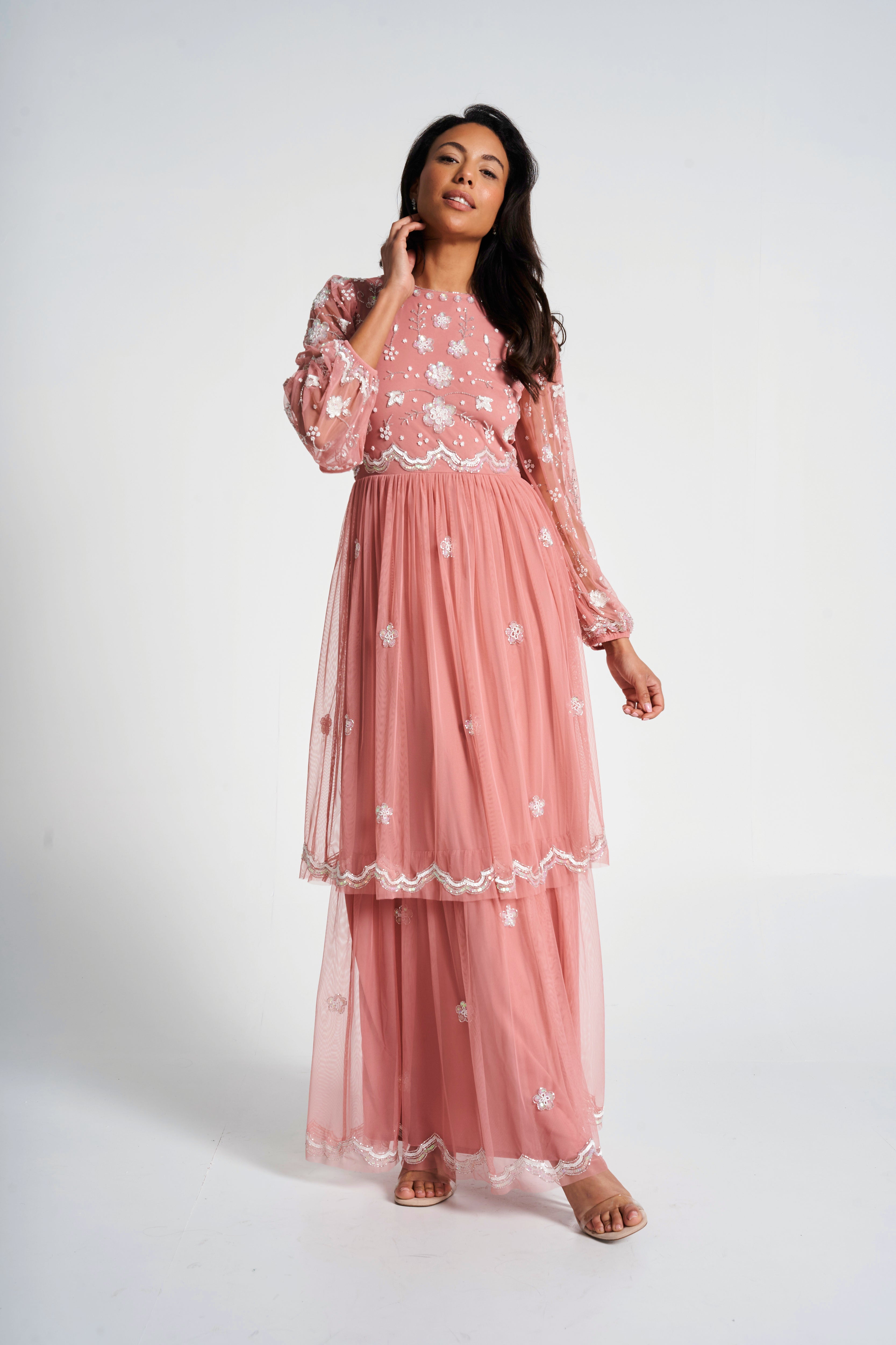 Florence Blush Floral Embellished Maxi Dress