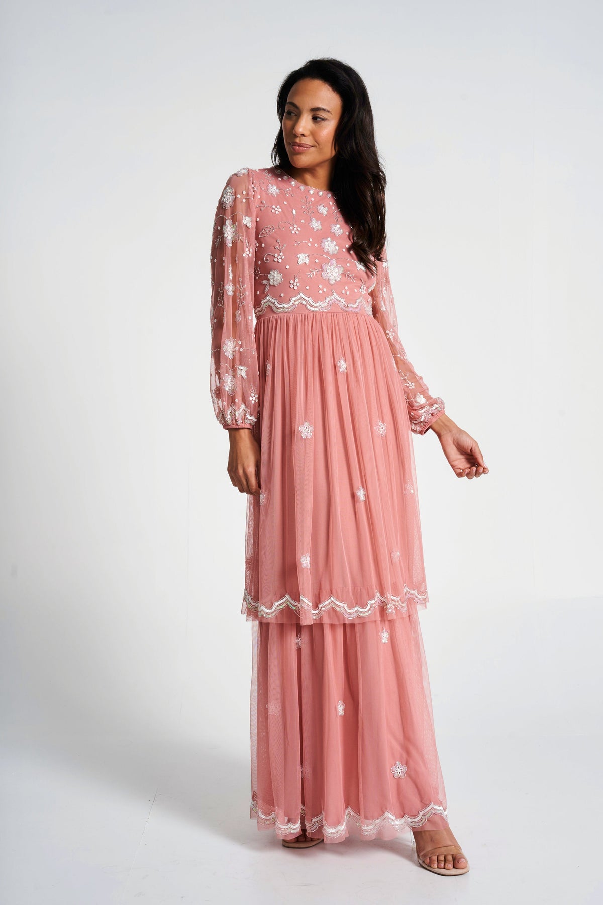 Florence Blush Floral Embellished Maxi Dress