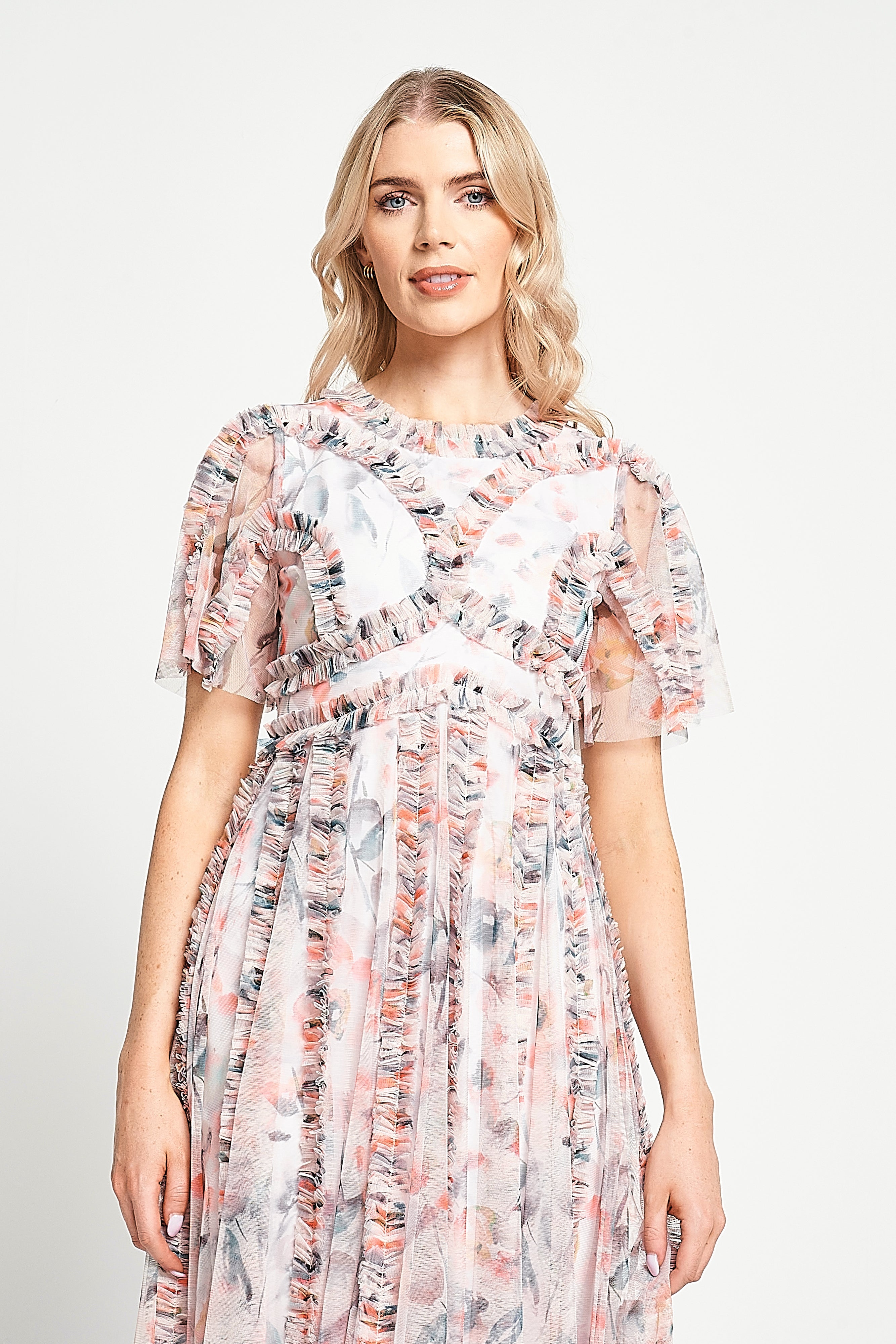 Florentina Floral Print Ruffled Midi Dress - Cream