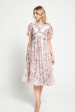 Florentina Floral Print Ruffled Midi Dress - Cream