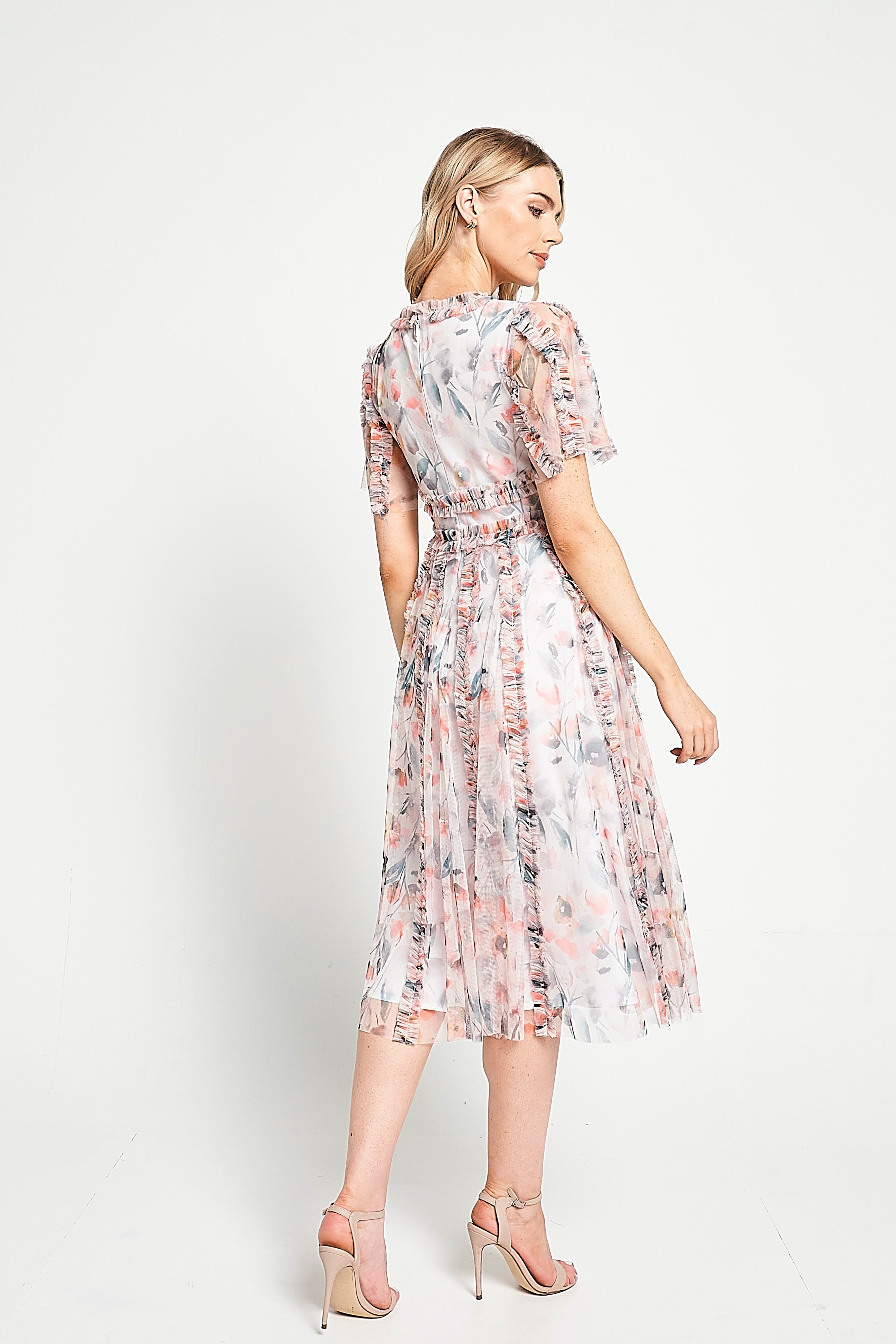 Florentina Floral Print Ruffled Midi Dress - Cream