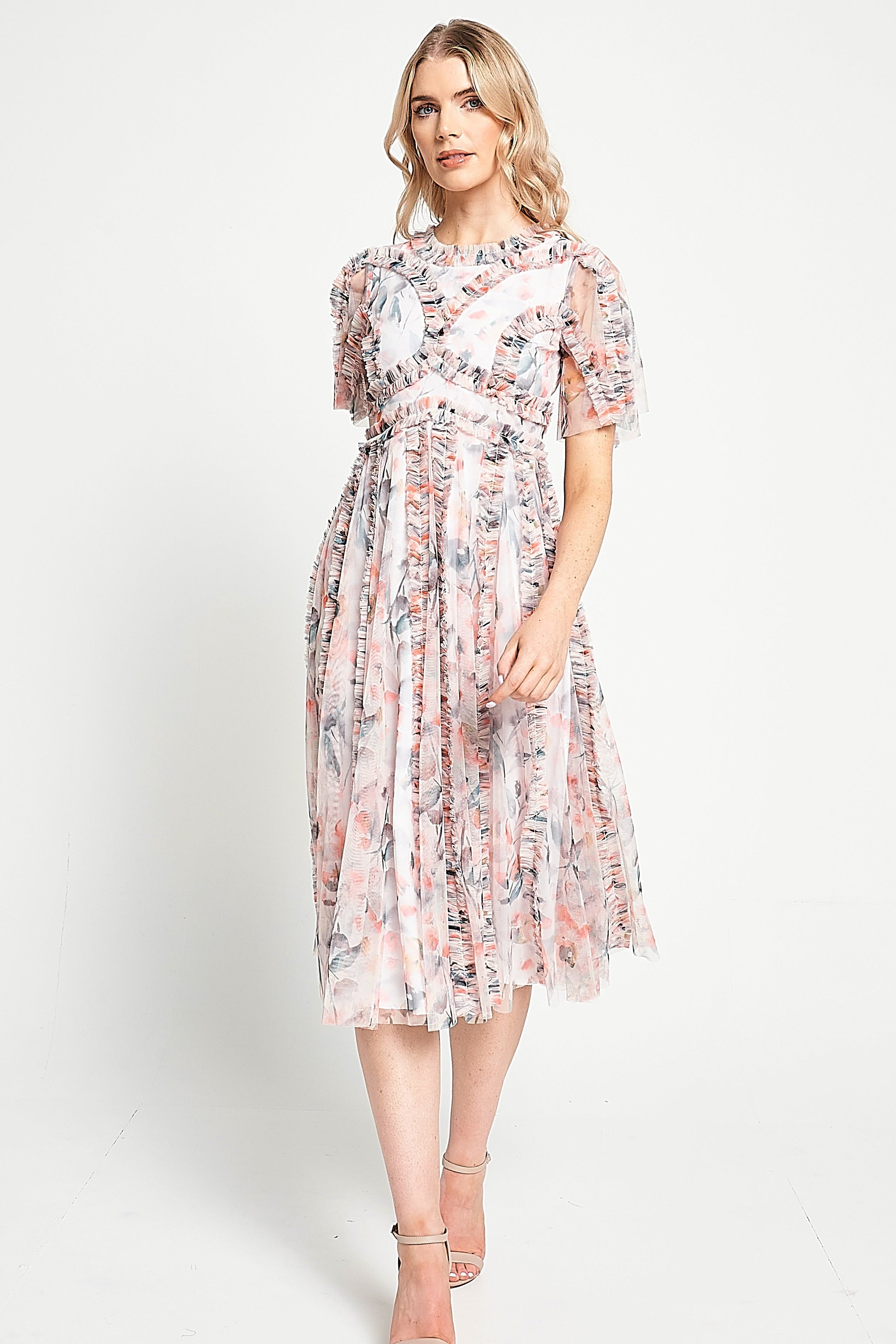 Florentina Floral Print Ruffled Midi Dress - Cream