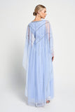 Frances Blue Sequin Cape Sleeve Maxi Dress