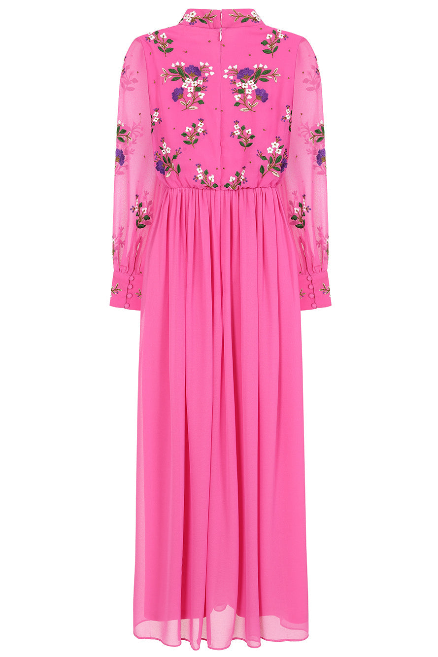 Freya Pink Floral Embroidered Midaxi Dress