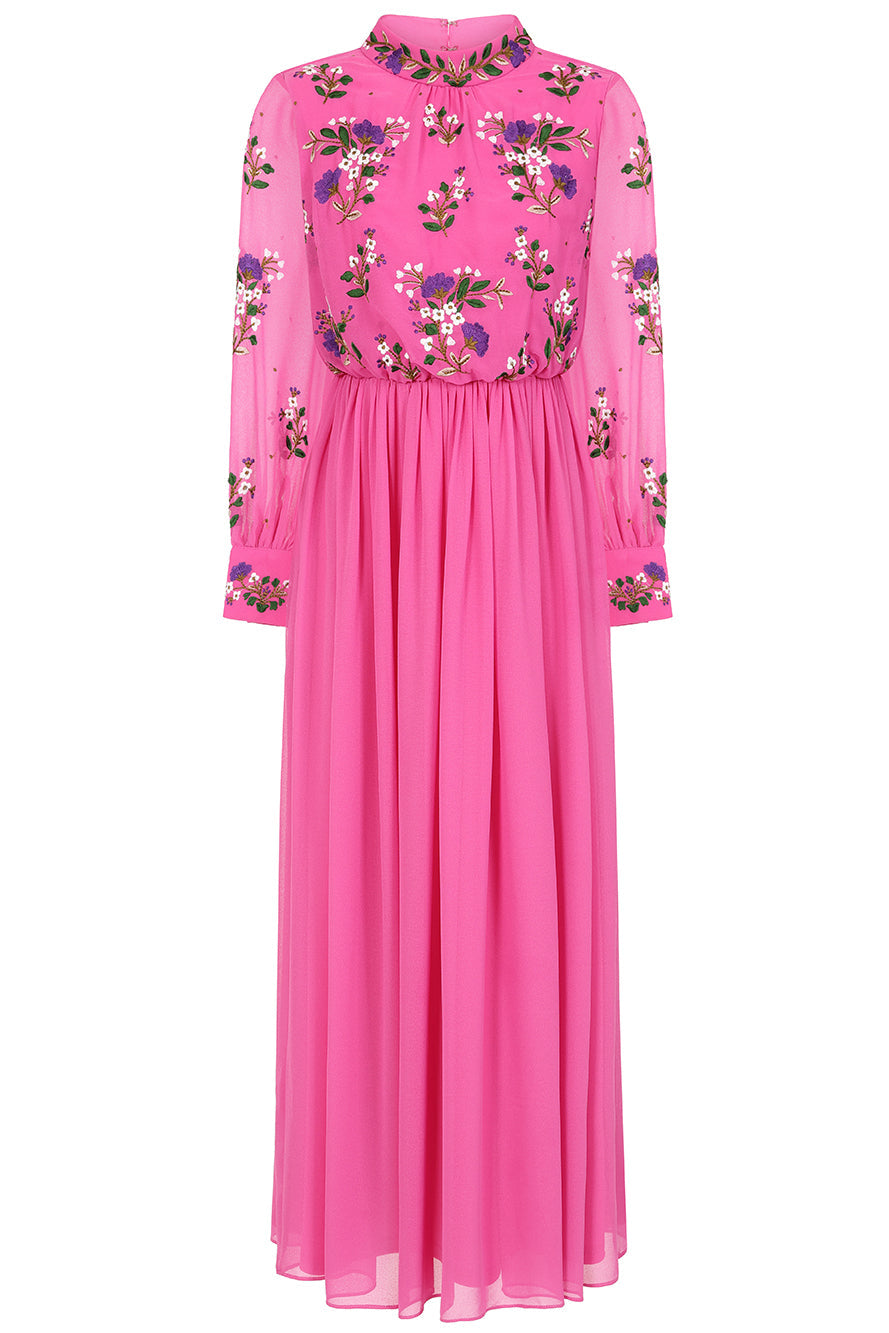 Freya Pink Floral Embroidered Midaxi Dress