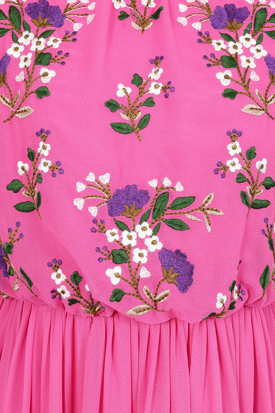 Freya Pink Floral Embroidered Midaxi Dress