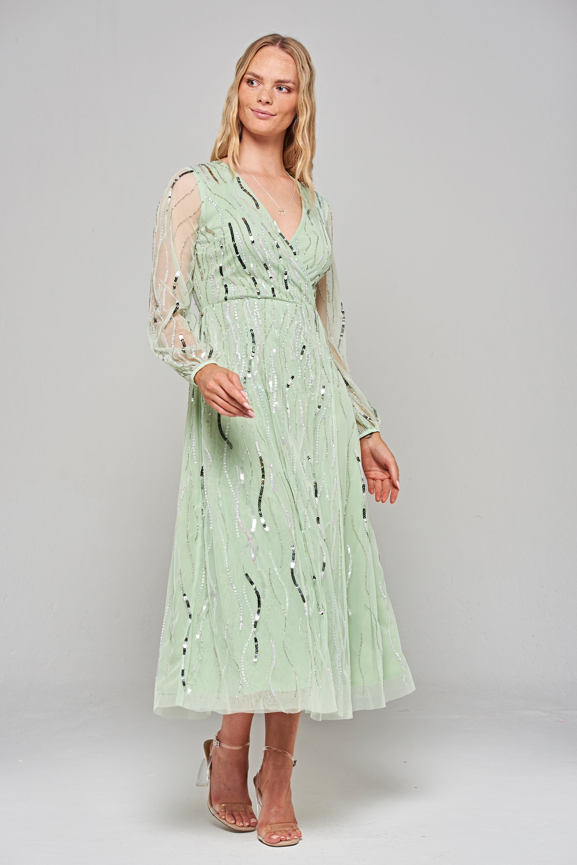 Geneva Green Sequin Midi Dress