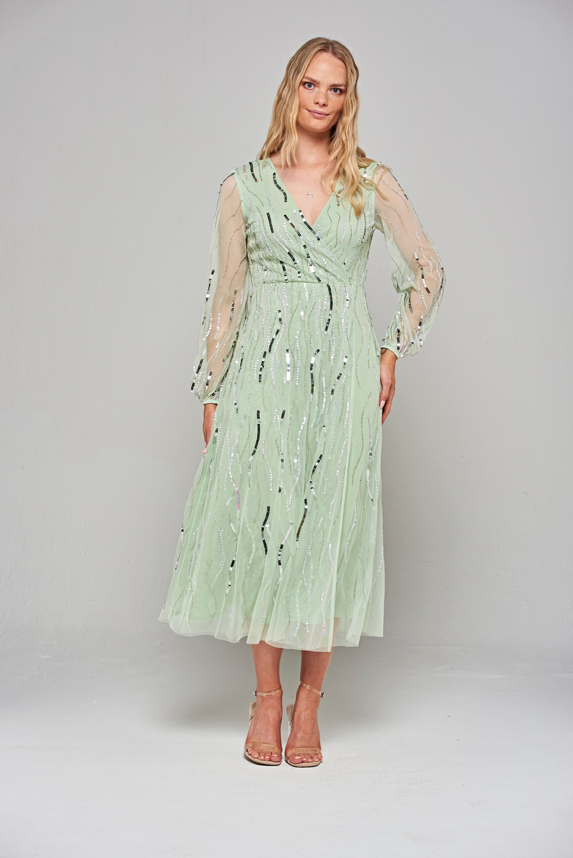 Geneva Green Sequin Midi Dress