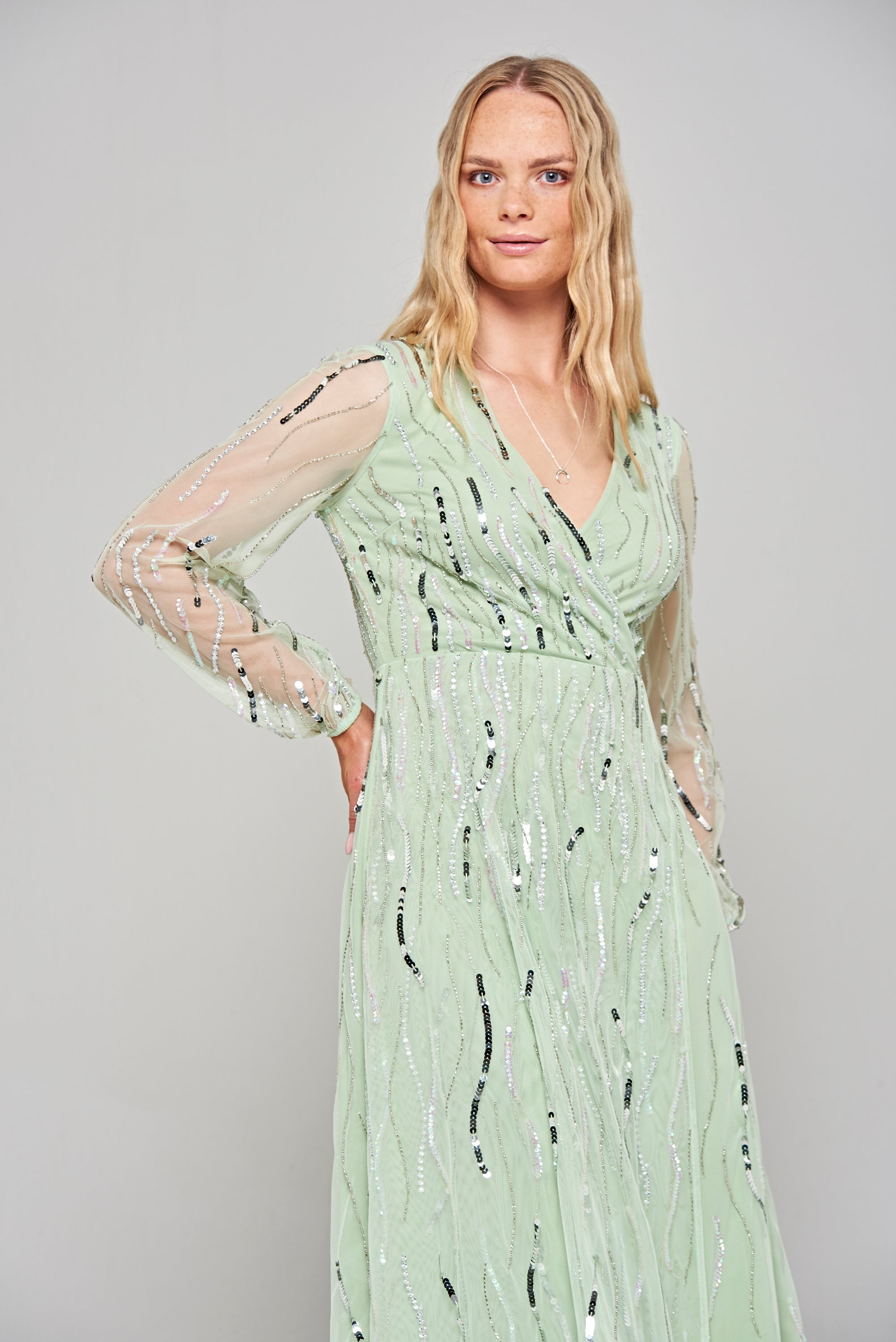 Geneva Green Sequin Midi Dress