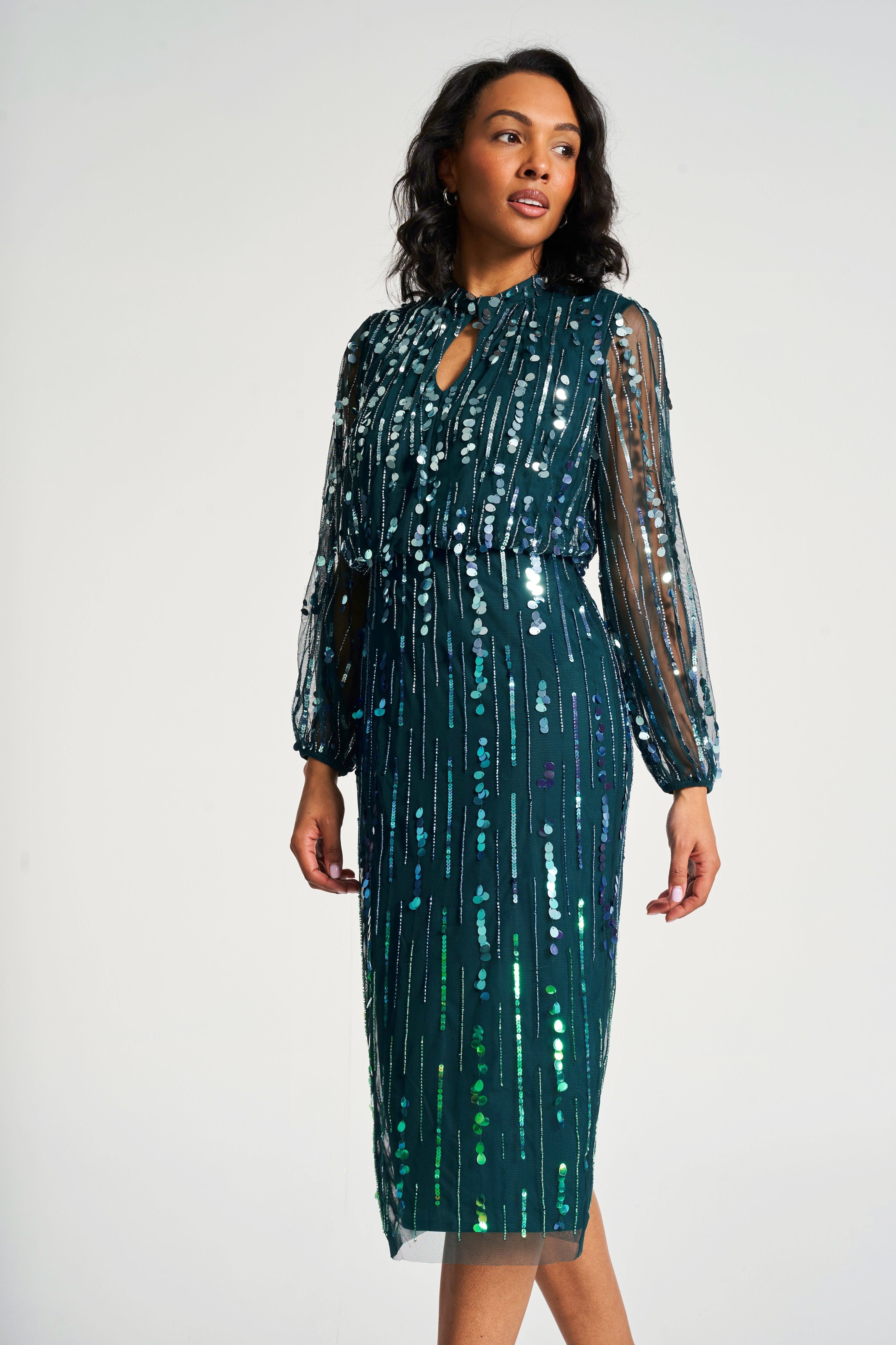 Gianna Green Ombre Sequin Midi Dress