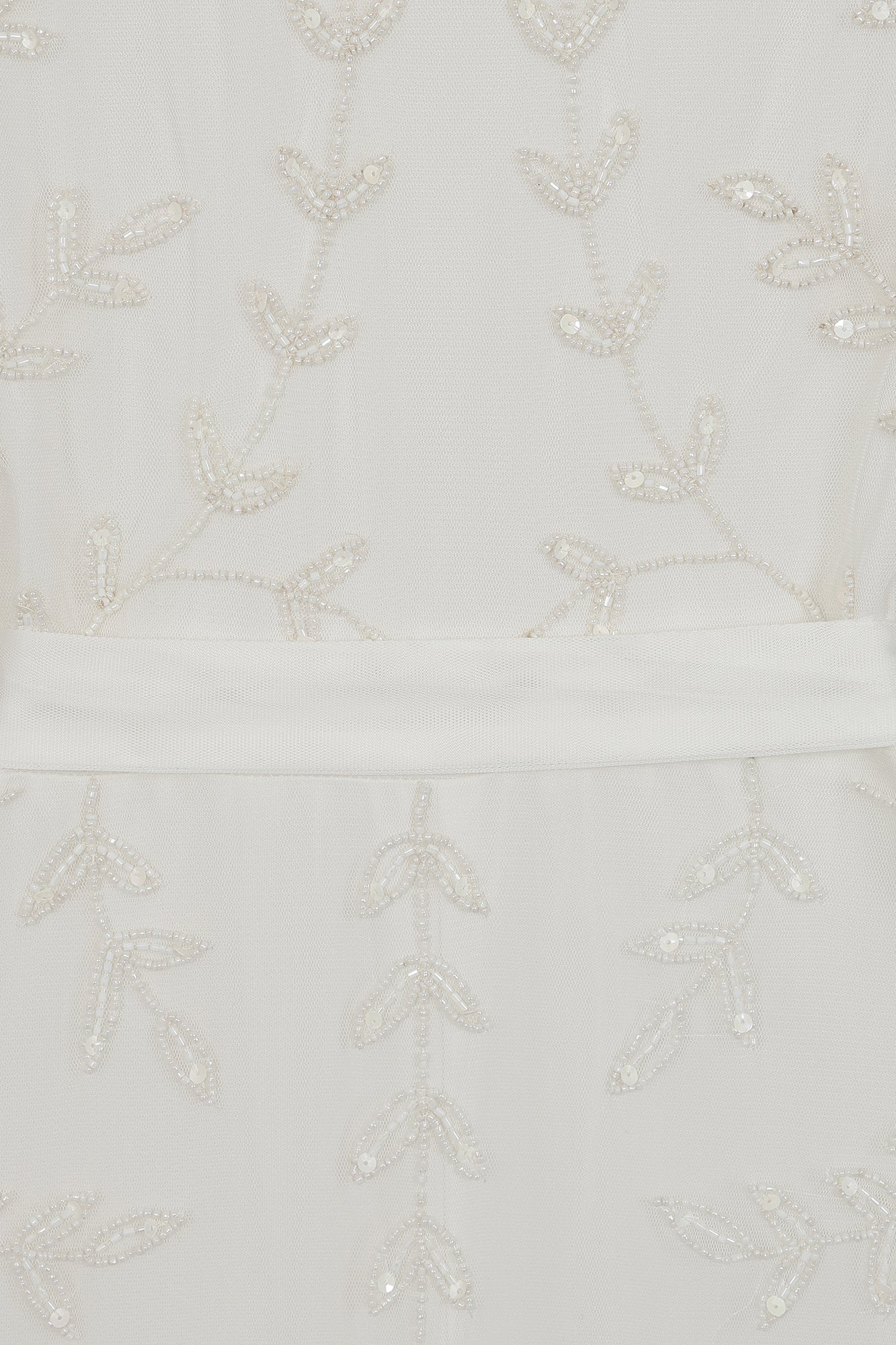 Grace white embellished maxi dress with tonal leaf detailing, faux wrap silhouette and long sleeves designed for elegant bridal and occasion wear styling