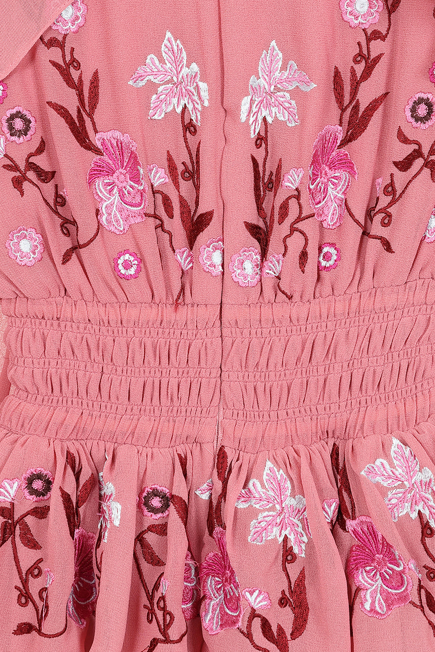 Gwenna Pink Floral Embroidered Midi Dress