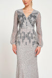 Hannah Grey Embellished Maxi Dress