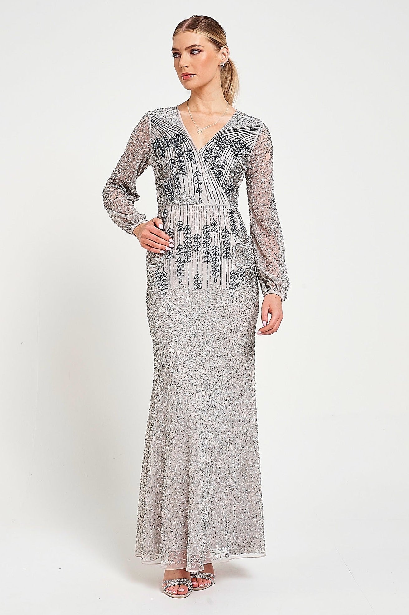 Hannah Grey Embellished Maxi Dress
