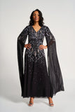 Henrietta Black Embellished Cape Sleeve Maxi Dress