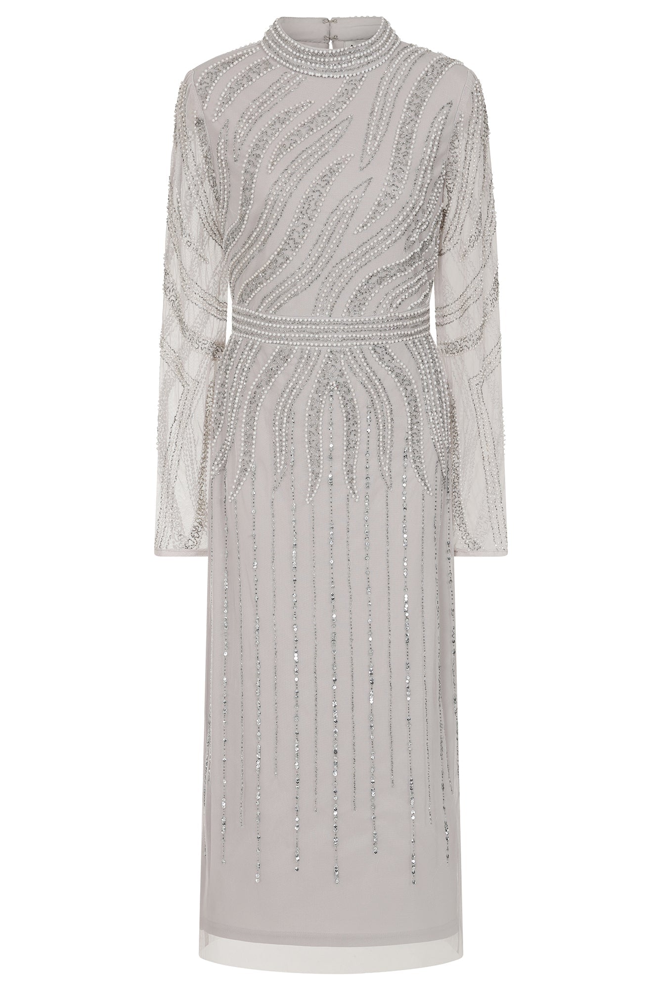 Hermia Grey Embellished Midi Dress