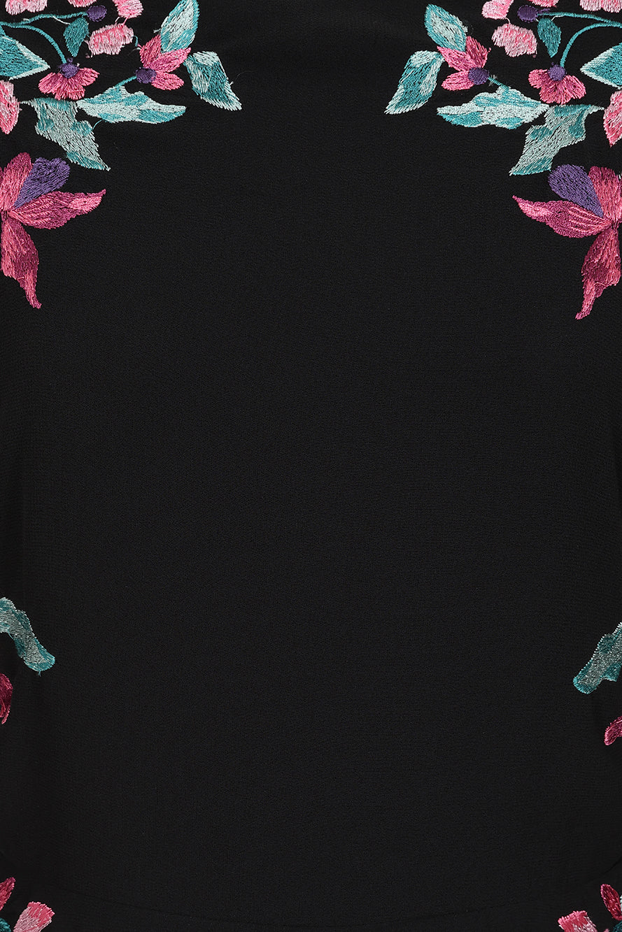 Hestia Black Embroidered Cape Sleeve Maxi Dress