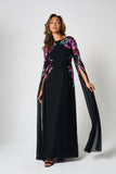 Hestia Black Embroidered Cape Sleeve Maxi Dress