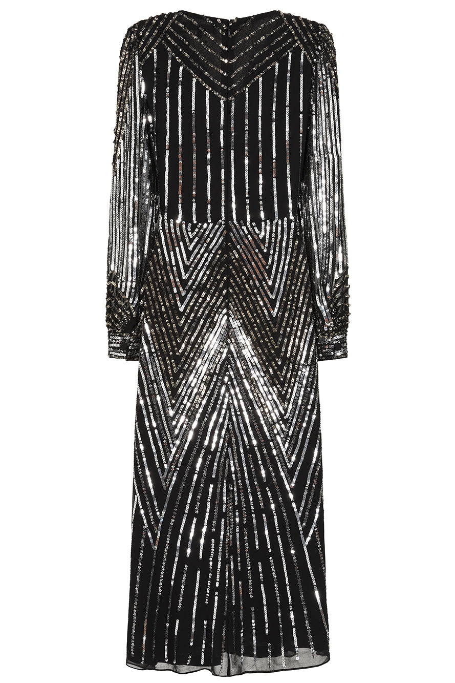 Hilda Black Sequin Midi Dress